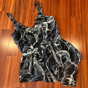 Walter Baker Tank Top Blouse Black White Tropical Leaf Peplum Sleeveless Small